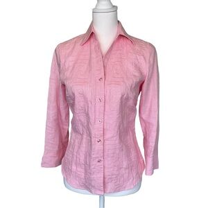 Vintage Richard Malcolm Petites Embroidered Linen Button Front Blouse Top